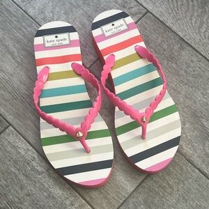 Kate Spade Wedge Striped Pink Flip Flops Women’s Size 10B